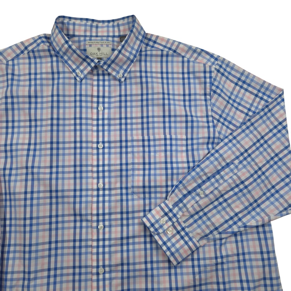 Oak Hill Long Sleeve Button Shirt Wrinkle Free Cool & Dry Blue‎ Plaid Mens 2XL